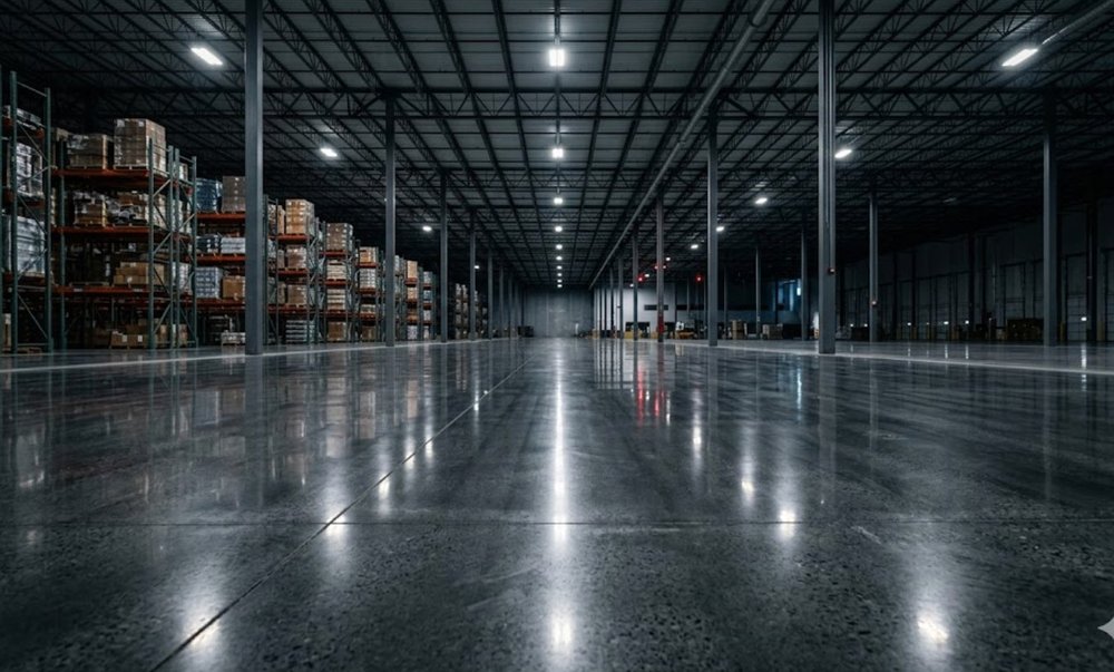 Polished concrete warehouse floor